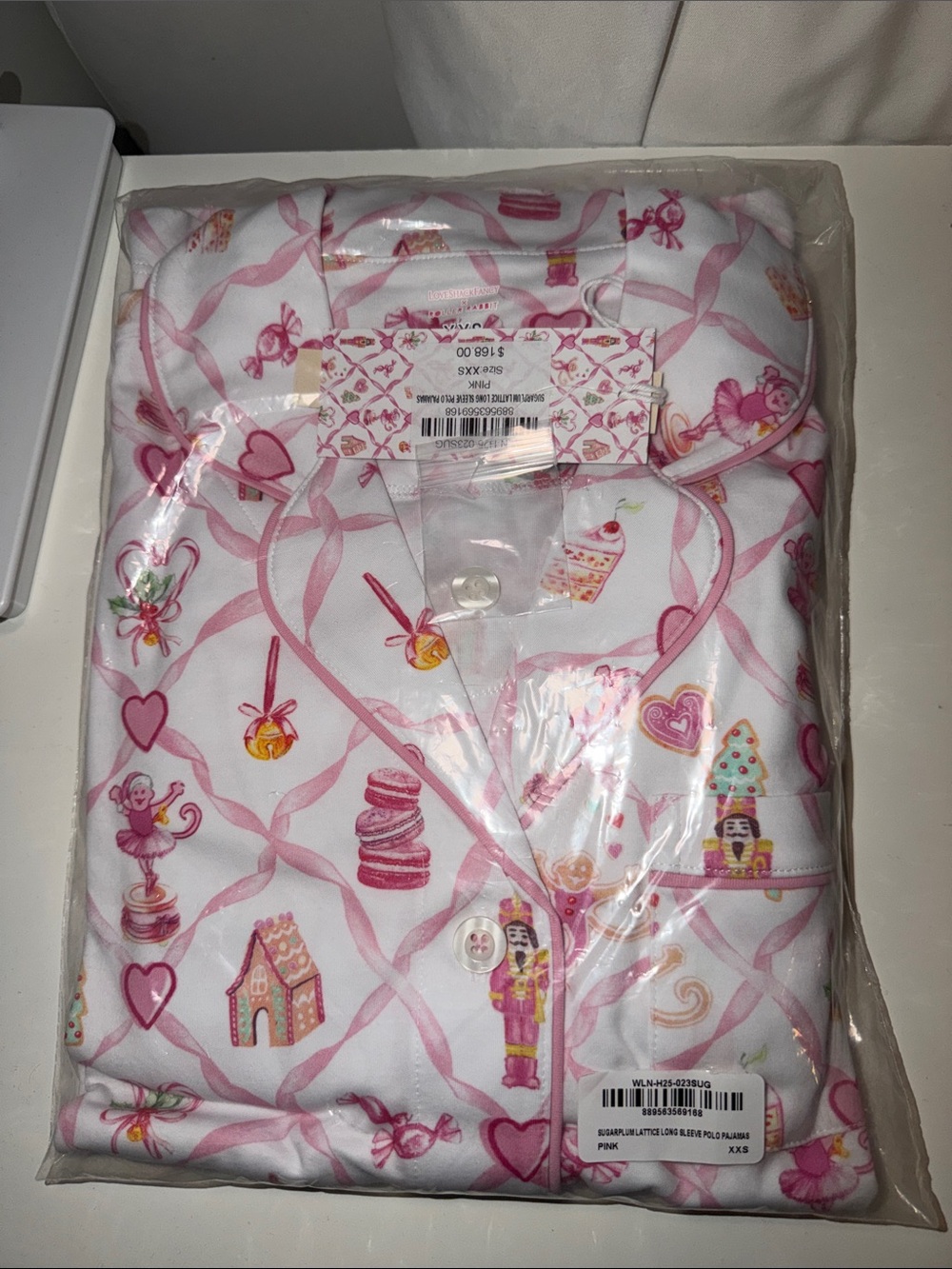 NWT Roller Rabbit x LoveShackFancy Sugarplum Lattice Long Sleeve Polo Pajamas